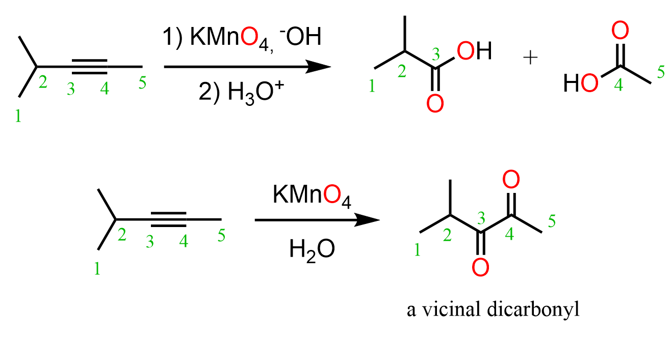 Alkynes with KMnO4