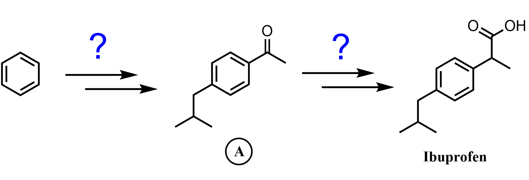 Ibuprofen synthesis from benzene